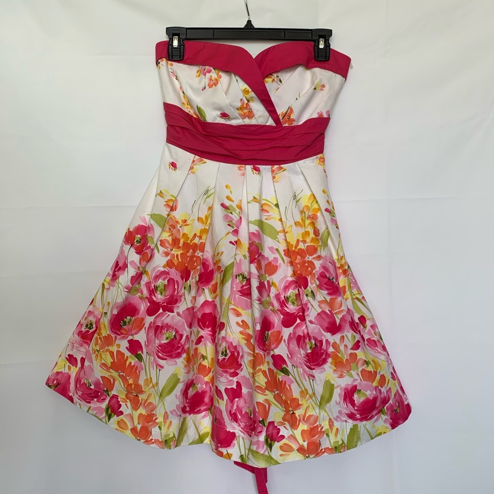 Three pink hearts floral summer flared dress